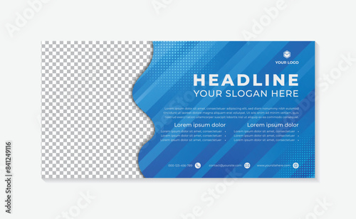 Simple banner template cut line shapes blue background