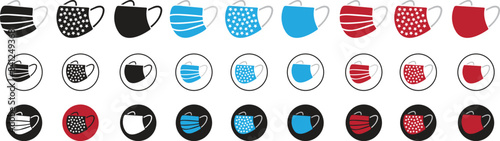 Set of face Masks icons. Protective medical mask icons shapes. Without mask no entry. Epidemic, pandemic virus face different color masks logos symbols collection Isolated on transparent background.