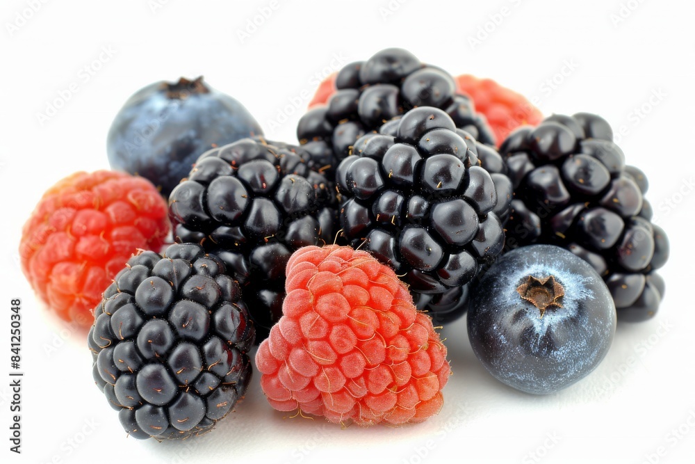 Assorted fresh berries including raspberries, blackberries, and blueberries in a natural and colorful arrangement