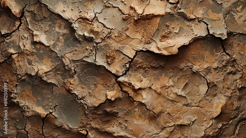 Close up view of the textured dried earth with clay and sand