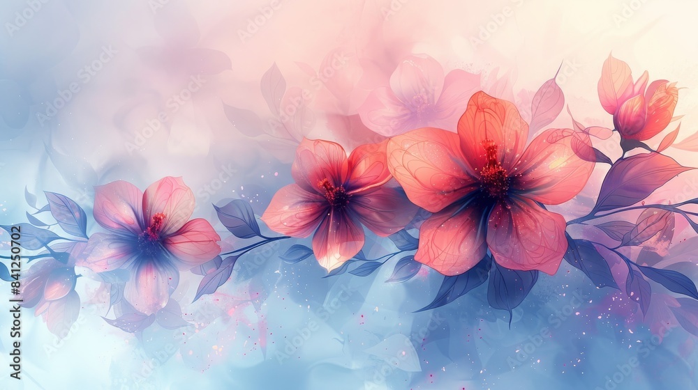 A close-up watercolor painting of delicate pink flowers blooming against a soft, dreamy background. A close-up watercolor painting of delicate pink flowers blooming against a soft, dreamy background.