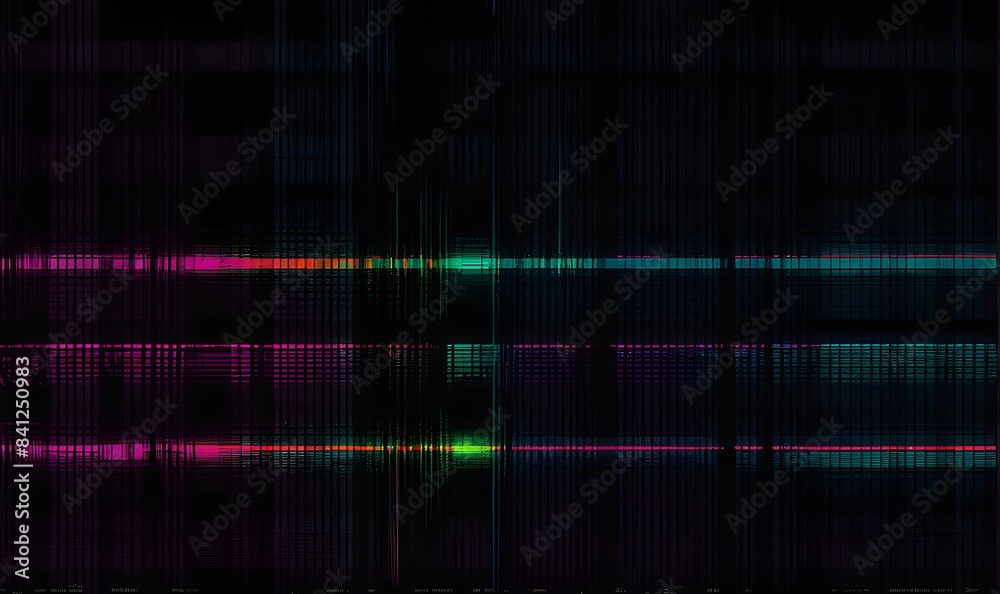 Digital texture with glitch effect and error data RGB signal, bending distortion on dark background. Digital texture with glitch effect and error data RGB signal, bending distortion on dark background.