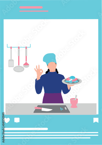 Chef sharing recipes online.