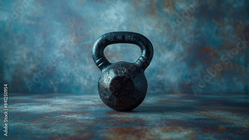 Single kettlebell on a textured surface with a moody background. photo