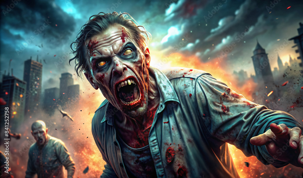 Zombies on the street in apocalyptic theme Zombies on the street in apocalyptic theme