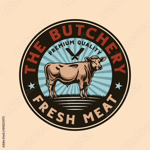 Cow Butcher steak beef meat butchery shop logo