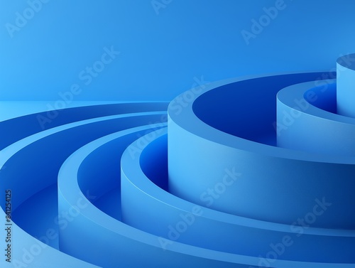 Fototapeta Naklejka Na Ścianę i Meble -  soft blue 3d rendered abstract geometric forms, lines, and concentric rings swirl. Minimal blue background 