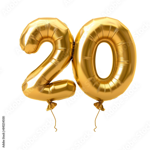 number 20 gold balloon isolated