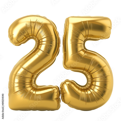 number 25 gold balloon isolated