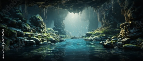 Hidden cave with intricate rock formations and a pool of crystal-clear water