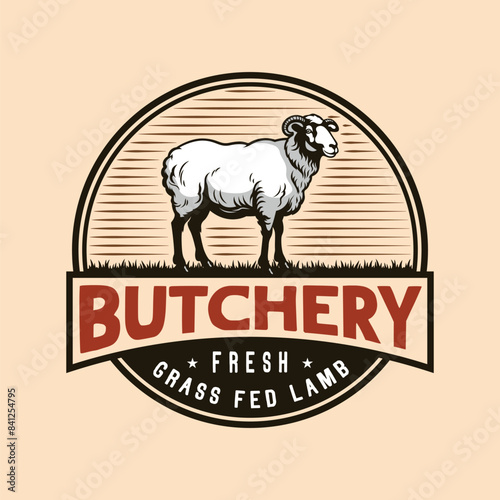 Lamb farm sheep meat butchery shop vintage logo