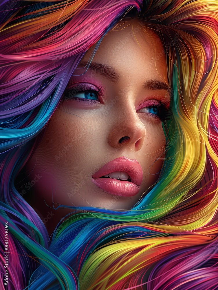 Woman colored in rainbow hair Woman colored in rainbow hair