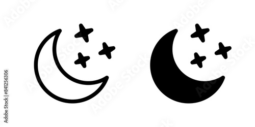 Crescent moon with stars icon on white background. Night icon. Crescent moon icon. Minimalist style.