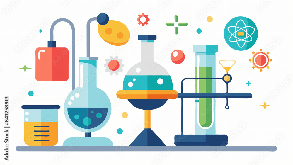 Flat science lab icons like beakers and test tubes for research and education Flat science lab icons like beakers and test tubes for research and education