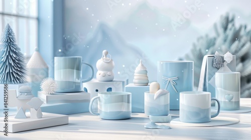 A collection of blue and white coffee cups and mugs © Maria Starus