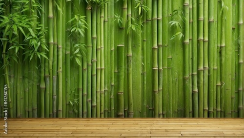 Green bamboo fence texture wall background. Generative ai 
