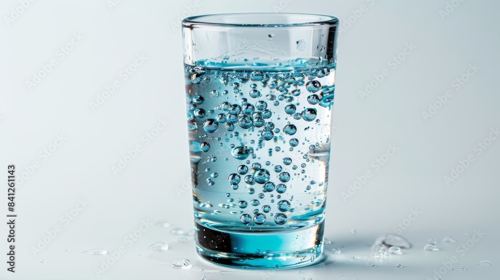 A glass with clear, cold water filled with refreshing water droplets that form on the outside, copy space A glass with clear, cold water filled with refreshing water droplets that form on the outside, copy space