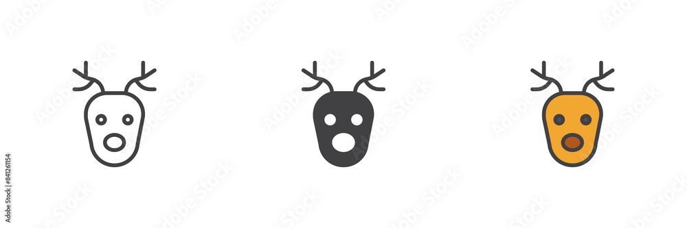 Fototapeta premium Reindeer head different style icon set