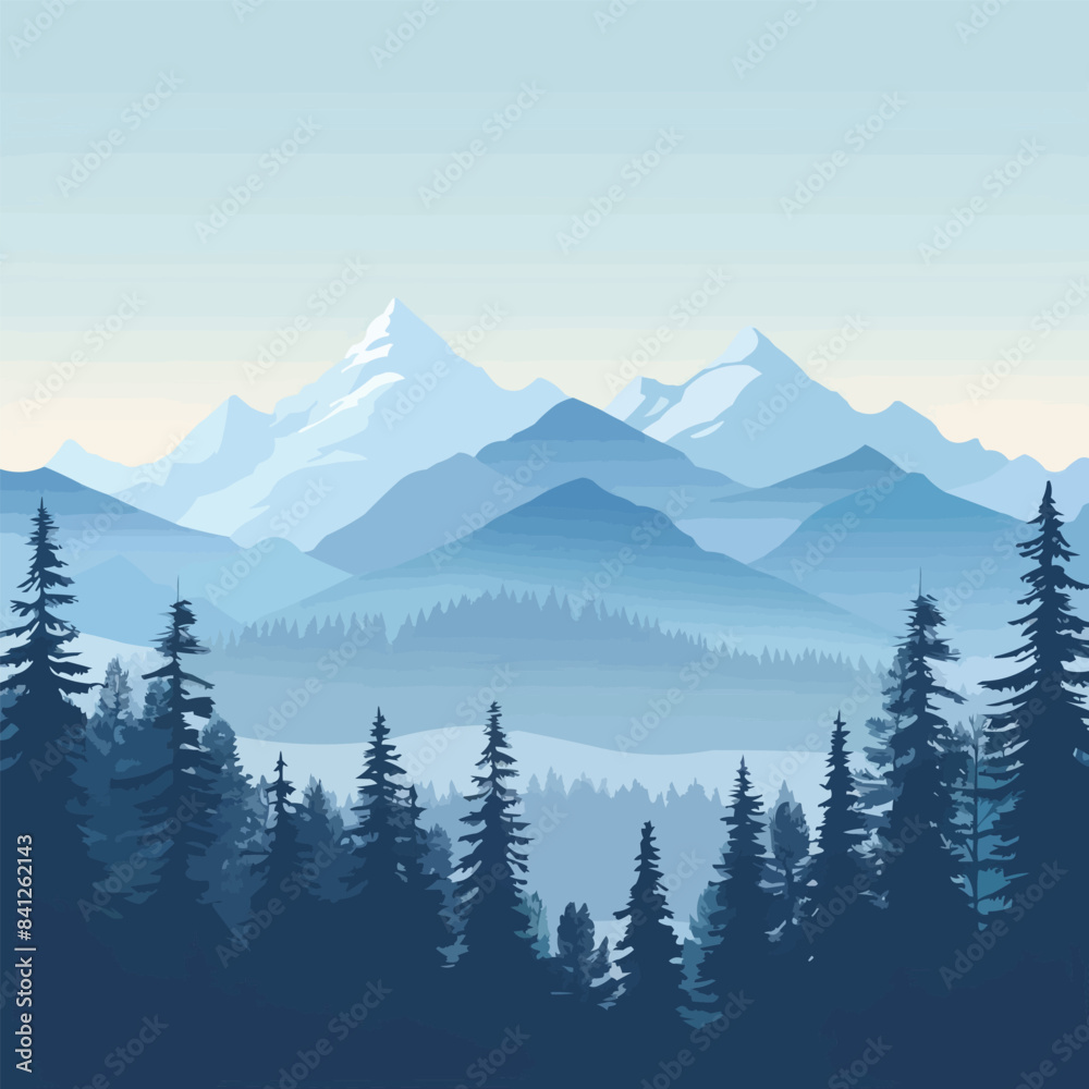 Obraz premium A mountain range with a blue sky and trees
