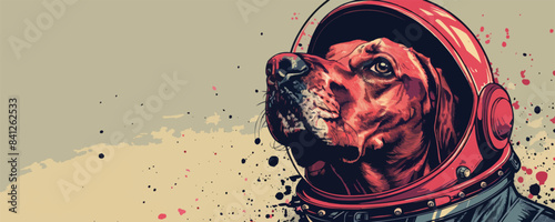 Dog portrait wearing astronaut helmet hand drawn sketch in doodle style Vector illustration
