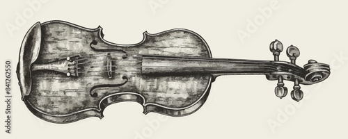 Old vintage violin sketch hand drawn engraving style. vector simple illustration