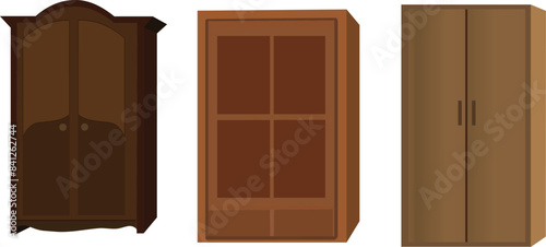 Wardrobe set, Cupboard Collection  , modern and old design cupboard. Indian almirah vector illustration for cartoon animation