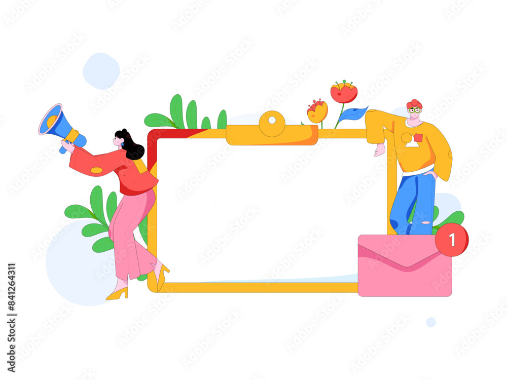 Fototapeta premium Notification announcement vector creative flat hand drawn illustration 