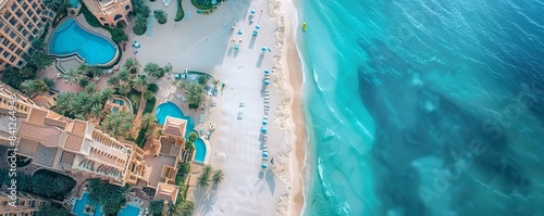 Aerial Drone view of a Beach in Dubai, United Arab Emirates. photo