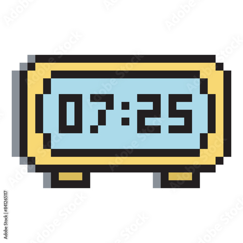 Digital alarm clock in pixel art style