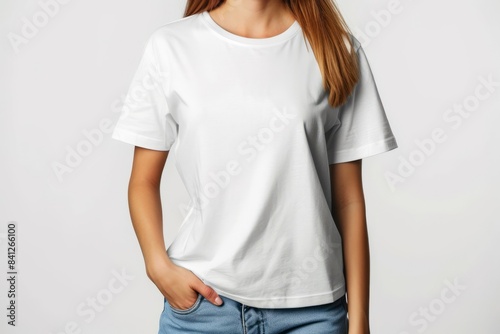 Wallpaper Mural A young woman in a white t shirt on a white background. Torontodigital.ca