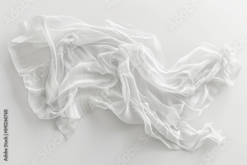 Crisp white fabric artfully draped on a flat surface. This minimalist image captures the elegance and purity of white textiles. Ideal for backgrounds, design elements, or artistic projects