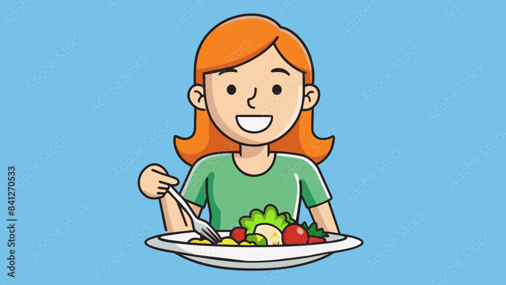 happy woman eating salad vector illustration happy woman eating salad vector illustration