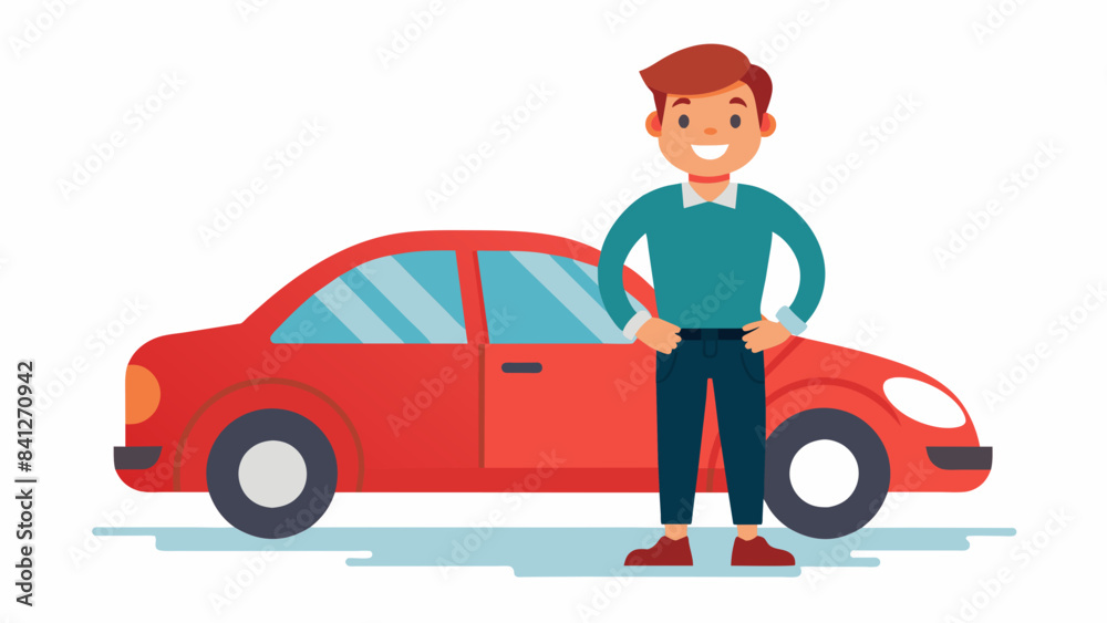successful man standing her next car vector illustration successful man standing her next car vector illustration