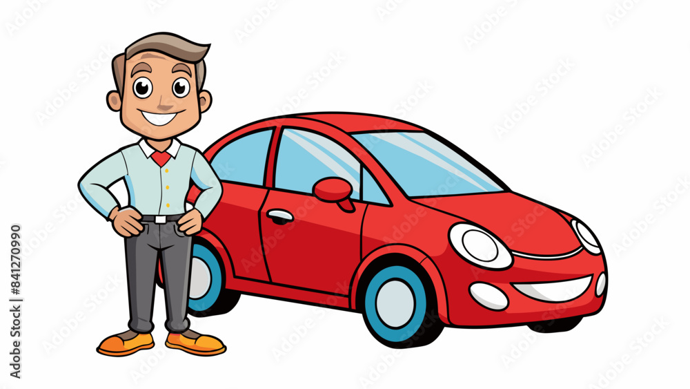 successful man standing her next car vector illustration successful man standing her next car vector illustration