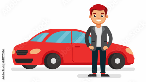 successful man standing her next car vector illustration