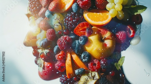 Obraz na płótnie Fruits (close up, focus on, copy space) Vibrant and fresh appearance Double exposure silhouette with a fruit basket w salonie