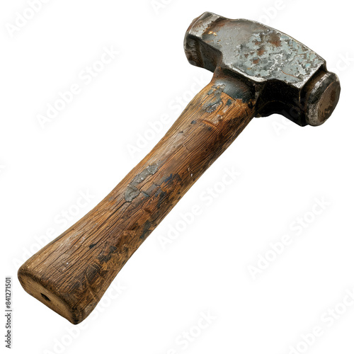 Vintage rusty hammer with a weathered wooden handle, showcasing age and use, isolated on white background, transparent background photo