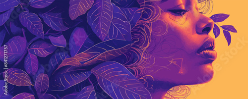 risograph purple vintage woman vector illustration