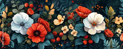 Stylish floral seamless rapport summer flowers with foliage. Vector