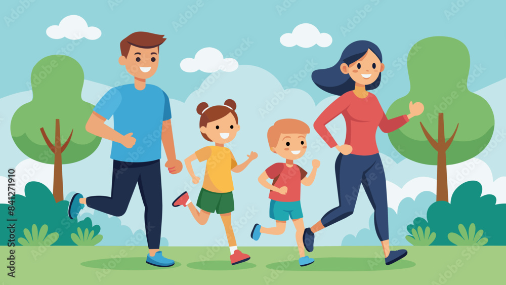 happy family jogging on a park happy family jogging on a park