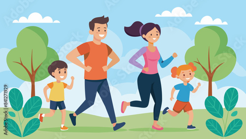 happy family jogging on a park