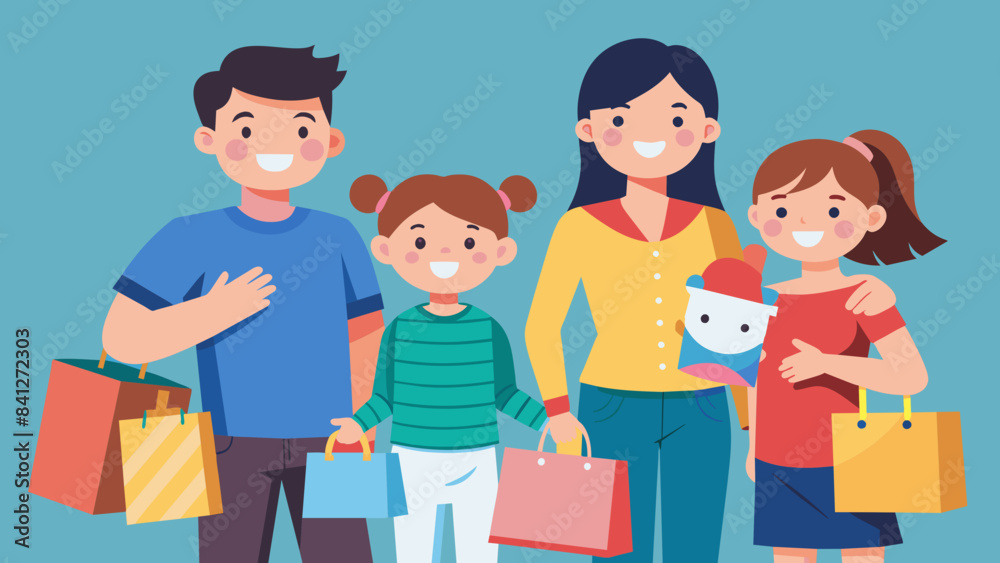 happy family doing shopping vector illustration happy family doing shopping vector illustration