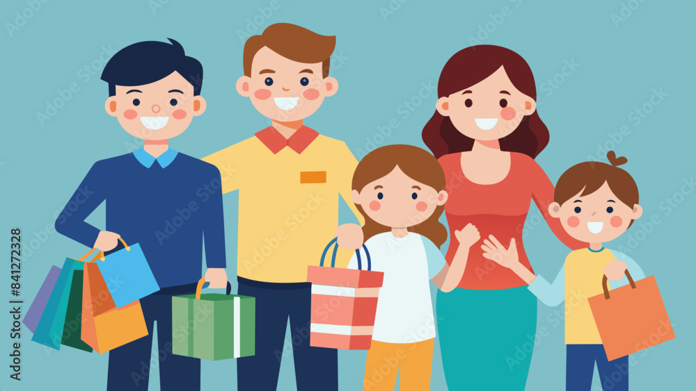 happy family doing shopping vector illustration happy family doing shopping vector illustration