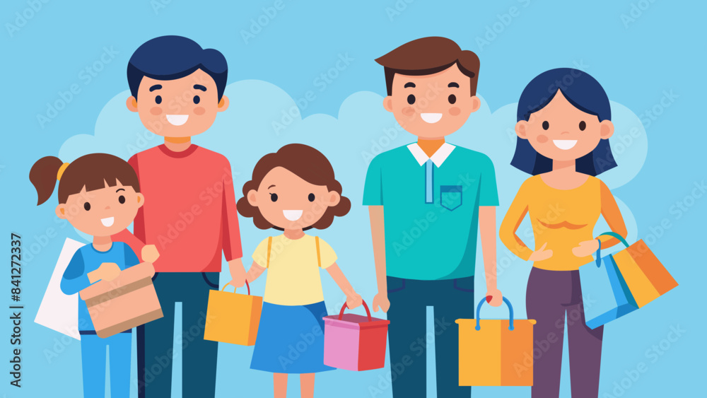 happy family doing shopping vector illustration