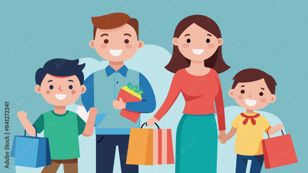 happy family doing shopping vector illustration happy family doing shopping vector illustration