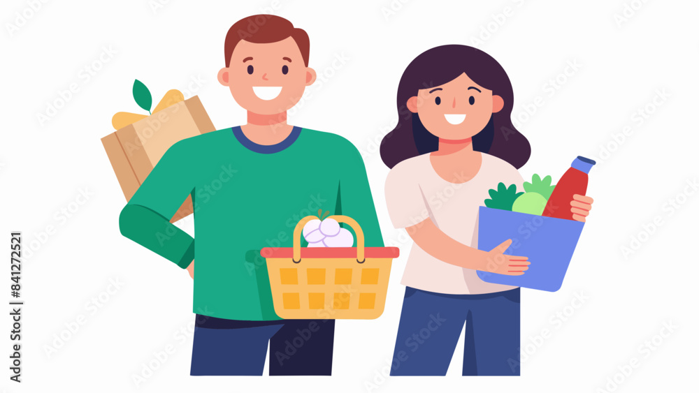 happy couple doing shopping vector illustration happy couple doing shopping vector illustration