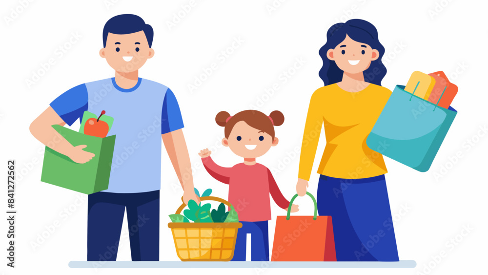 happy couple doing shopping vector illustration