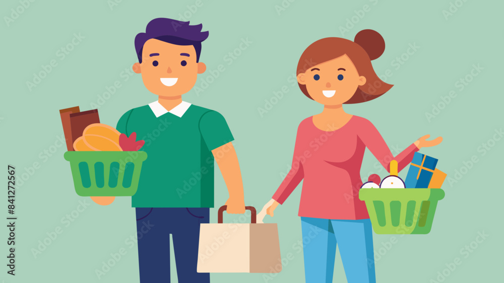 happy couple doing shopping vector illustration happy couple doing shopping vector illustration