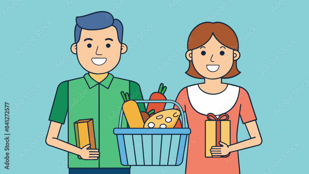 happy couple doing shopping vector illustration happy couple doing shopping vector illustration