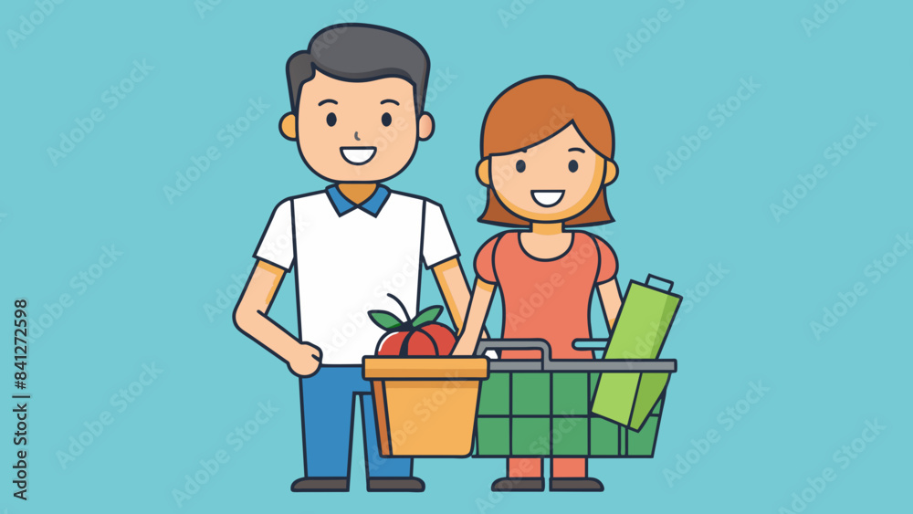 happy couple doing shopping vector illustration happy couple doing shopping vector illustration